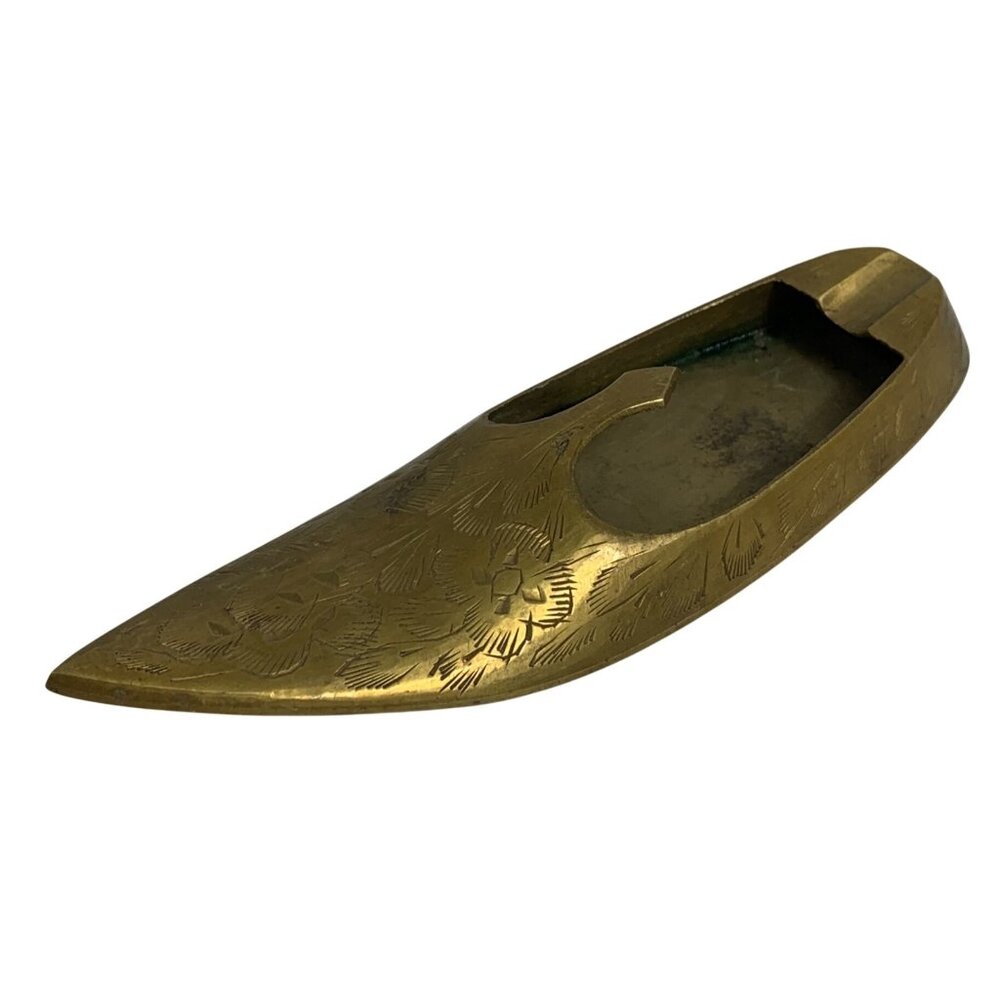 VTG Etched Brass Shoe Slipper Ashtray Incense Holder Made In India Collectables